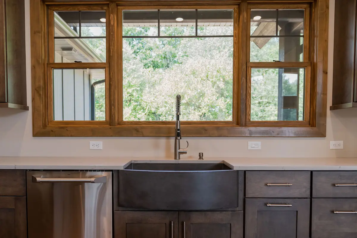 Kitchen window over a farmhouse sink