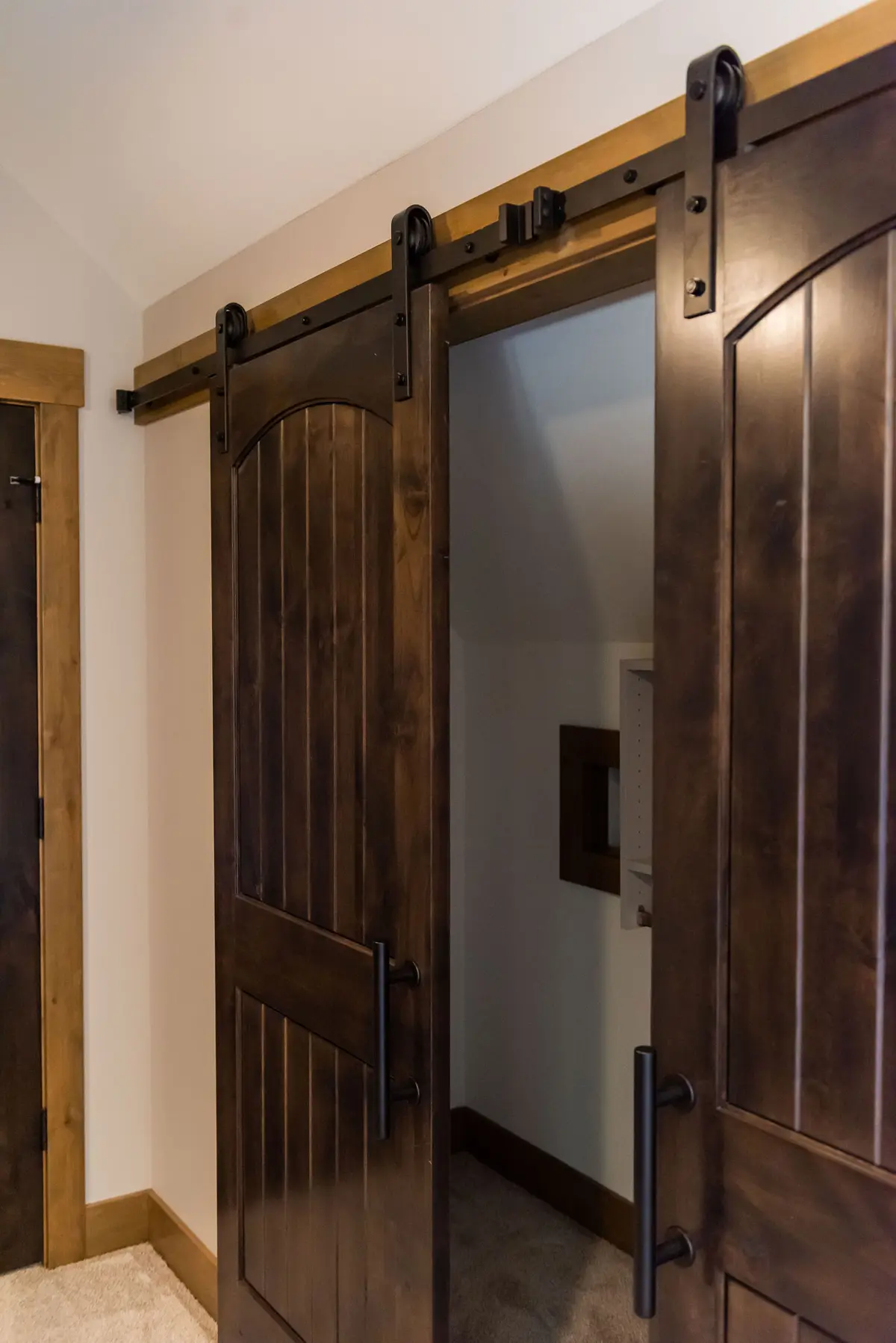 Walk-in closet with dark wood cabinetry