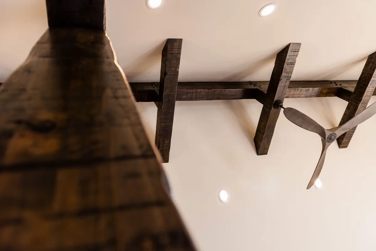 Floating wood shelves with metal brackets