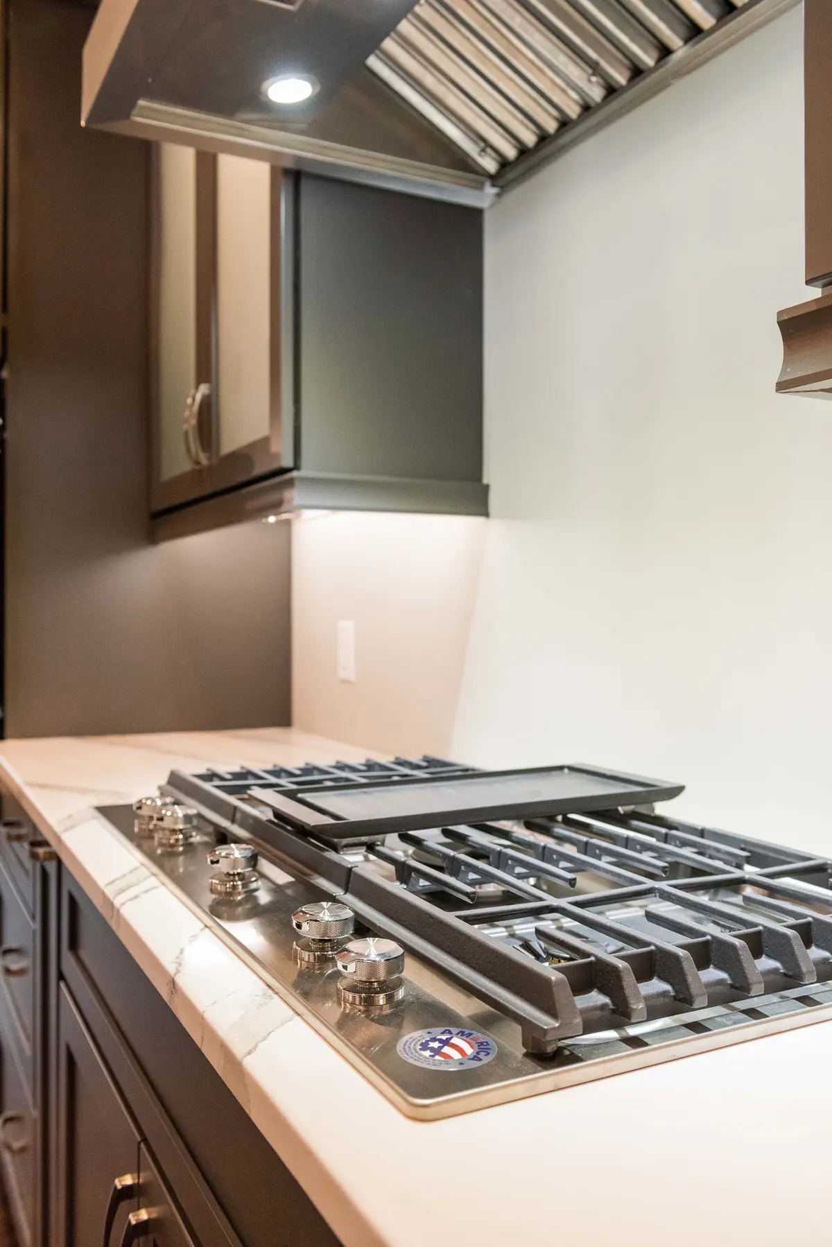 Stainless cooktop with custom hood